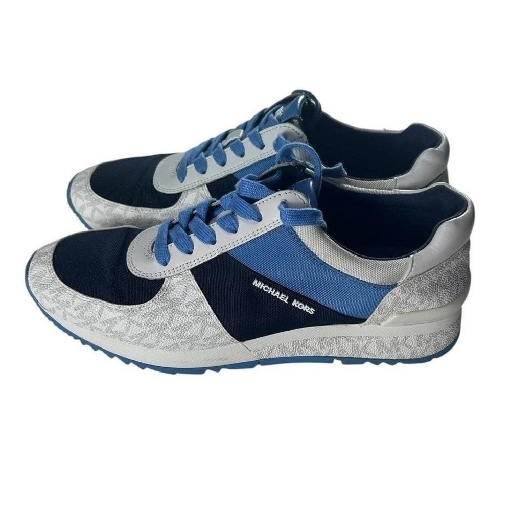 Michael Kors Allie Trainer Sneakers Womens Size 9M Blue Silver MK‎ Logo Lace Up - Picture 3 of 12